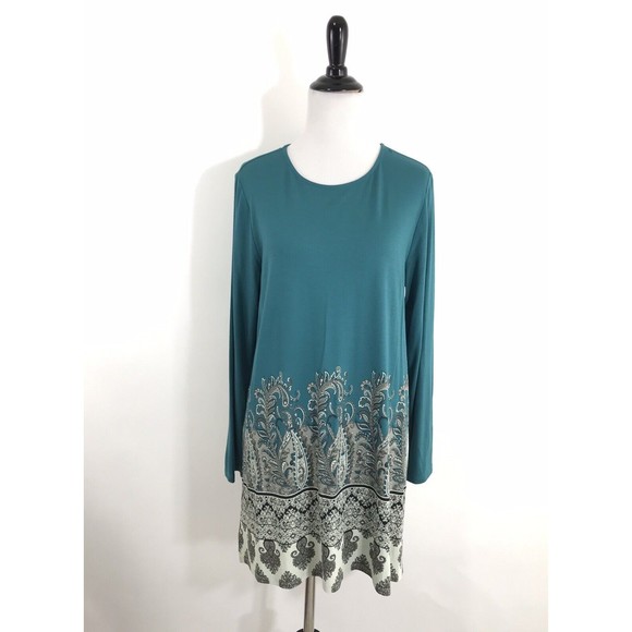 J. Jill Gorgeous Wearever Teal Paisley-Border Long Tunic Petite M PM NWT - Picture 1 of 8